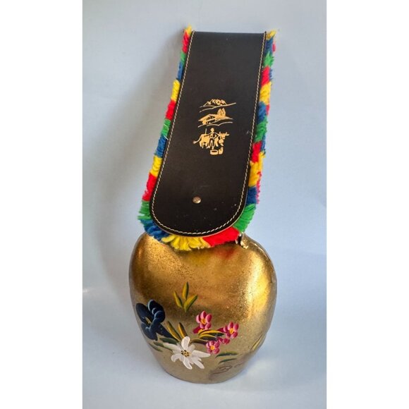 Large Hand-Painted Brass Swedish Cow Bell w/Leather Strap 16" Tall Signed Bauma - Picture 7 of 10